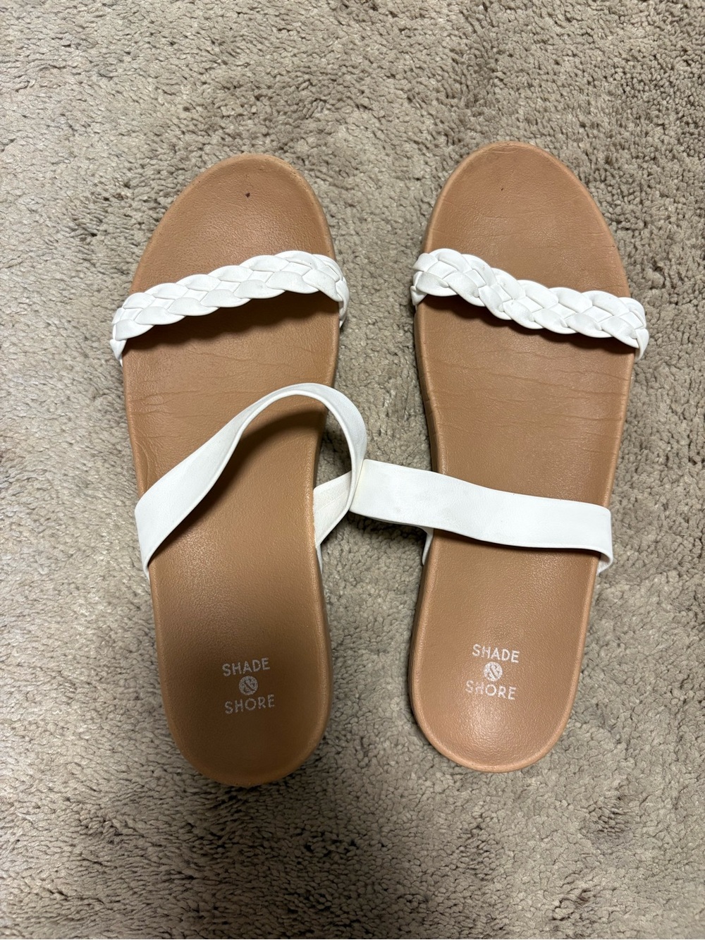Shade & Shore White Braided and Strap Slide Sandals